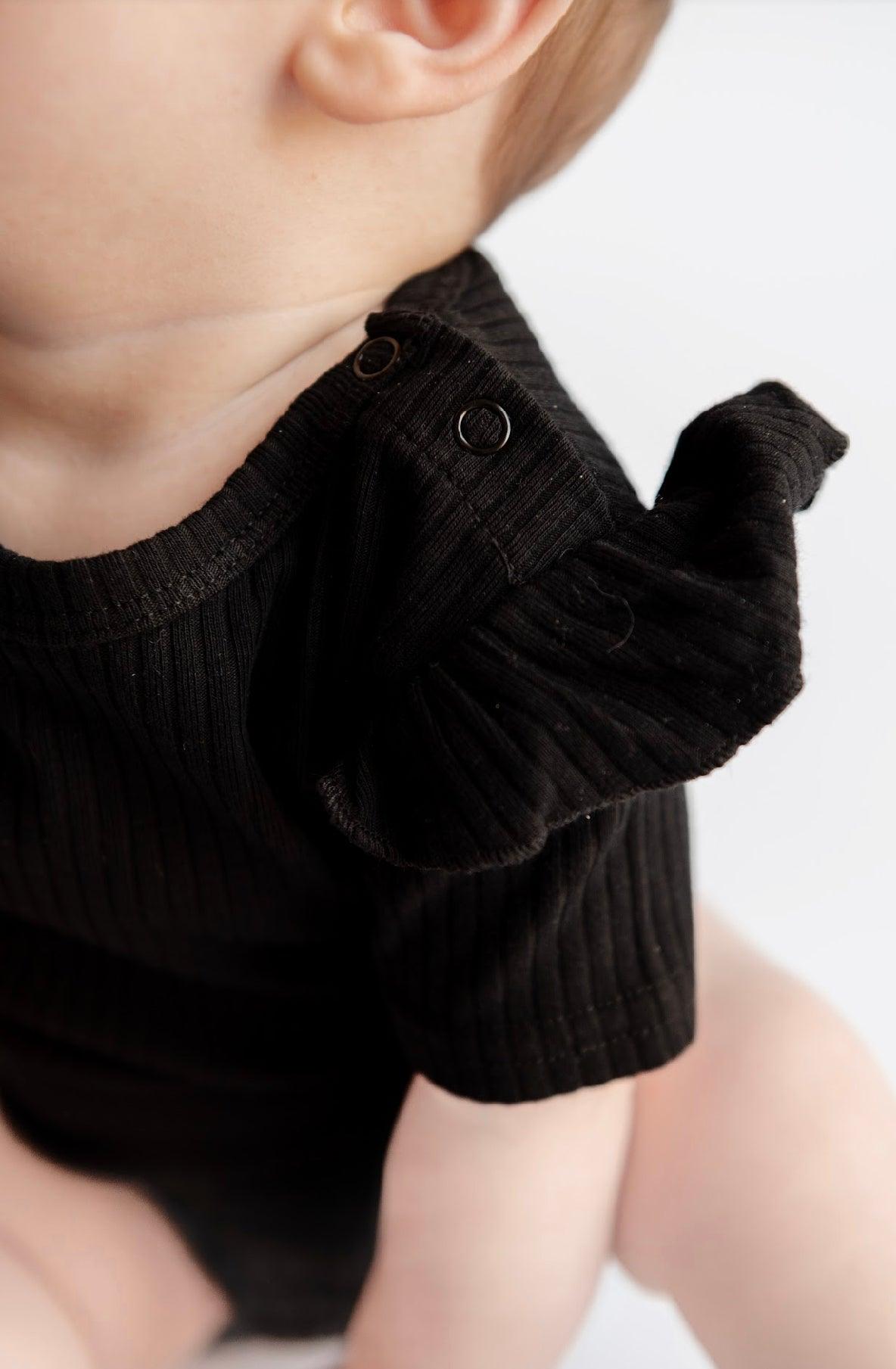 Black Frill Short Sleeve Bodysuit