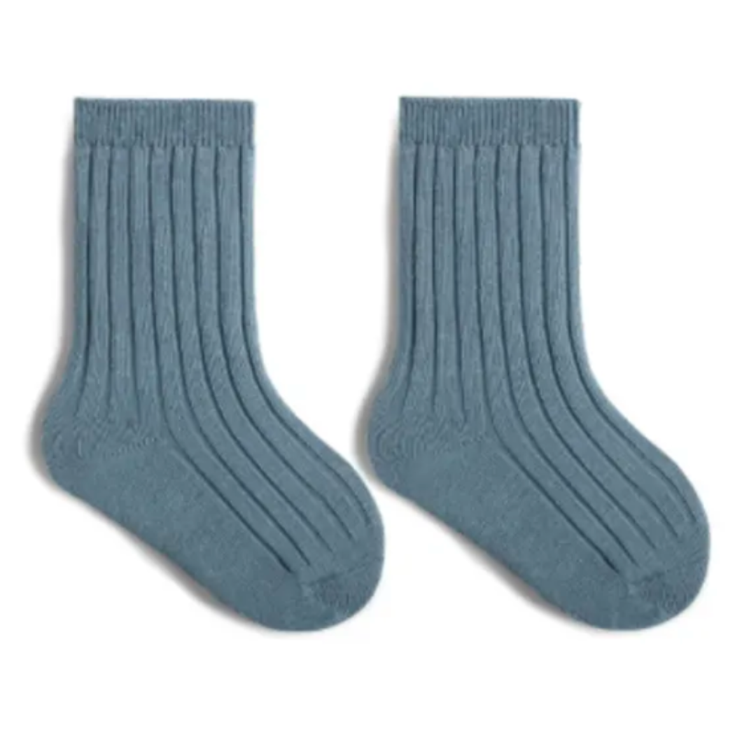 Blue Ribbed Ankle Socks