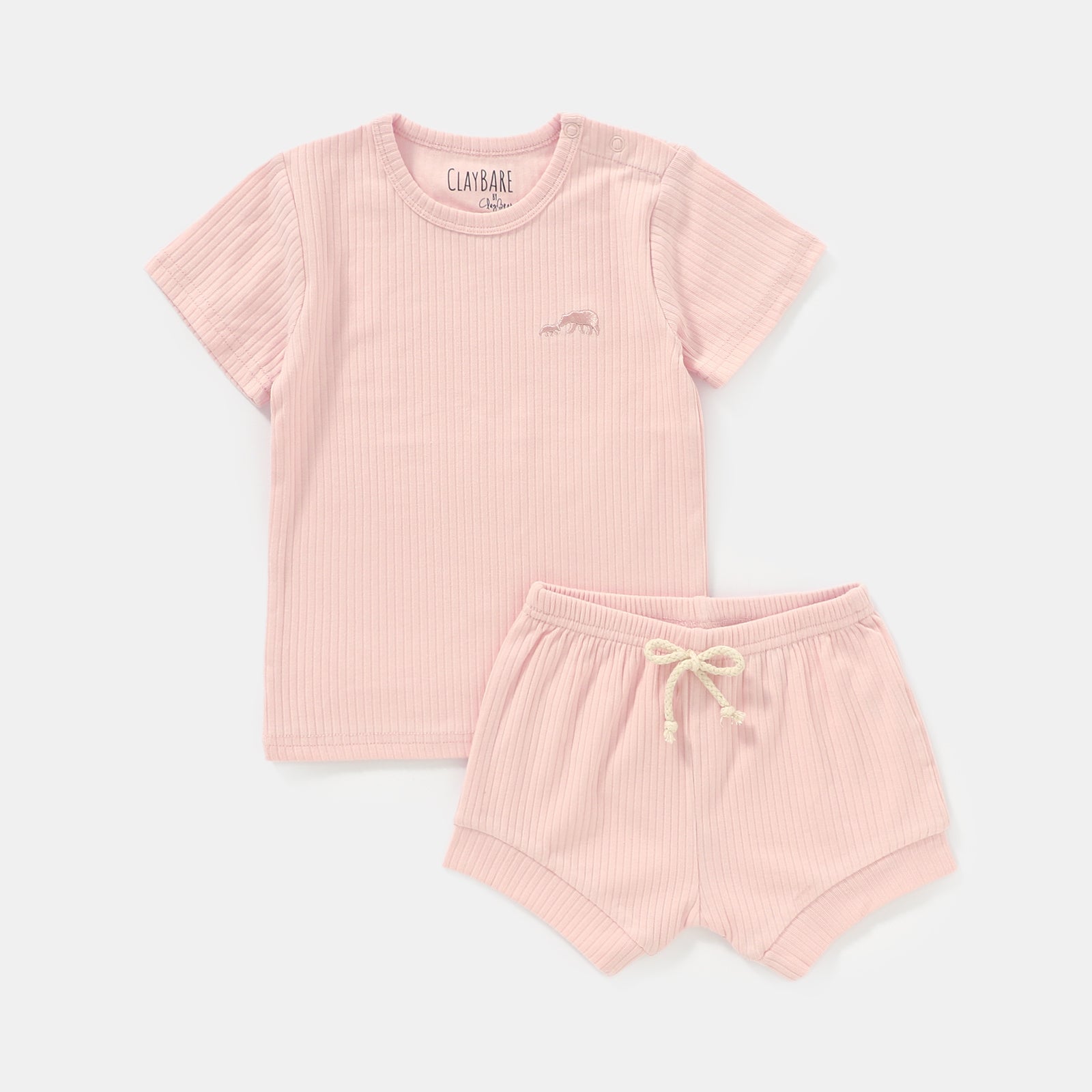 Baby Pink Ribbed Short Sleeve Top (Top Only)