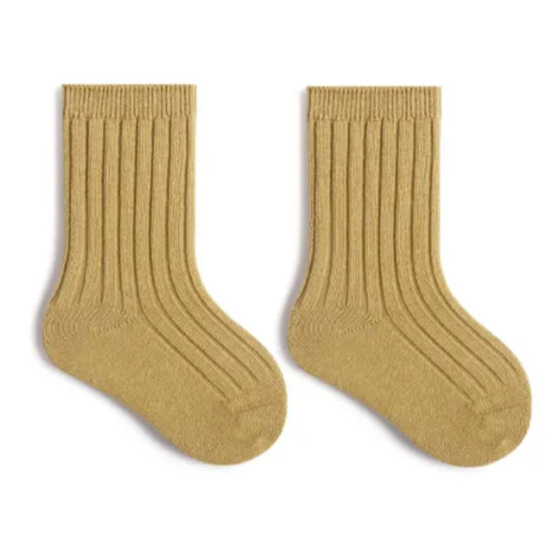 Yellow Ribbed Ankle Socks