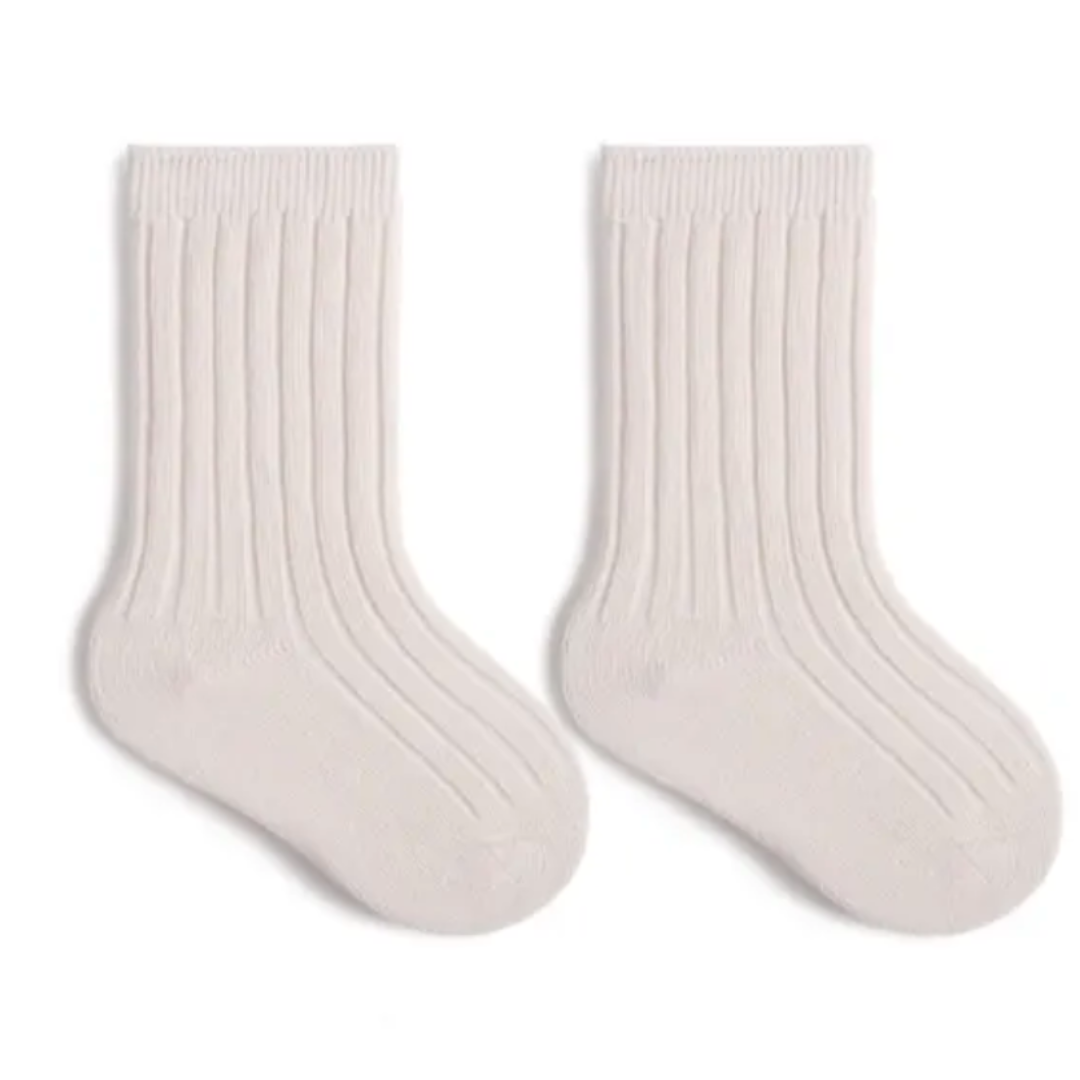 Cream Ribbed Ankle Socks