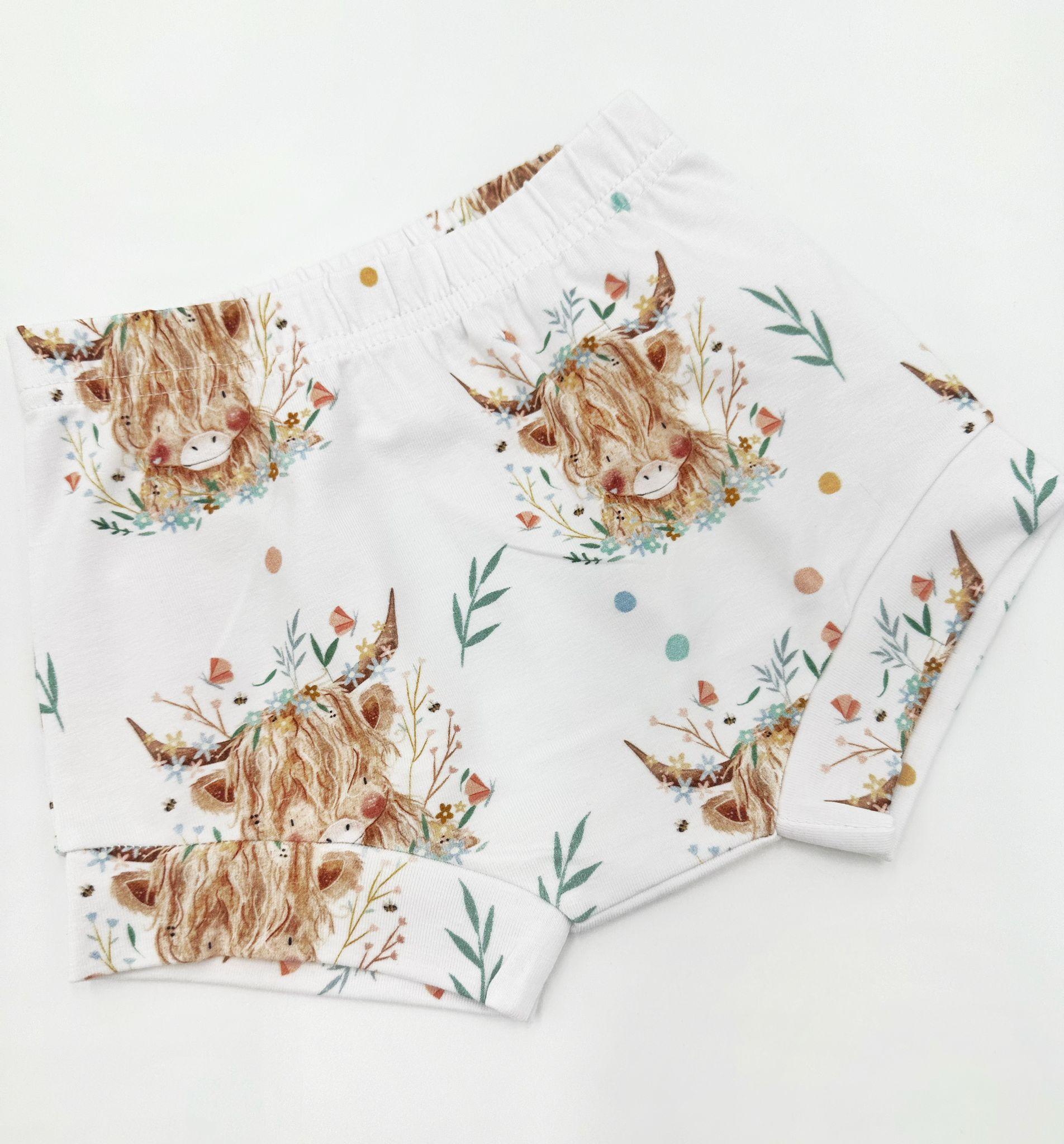 Pink Floral Highland Cow Bummie Shorts