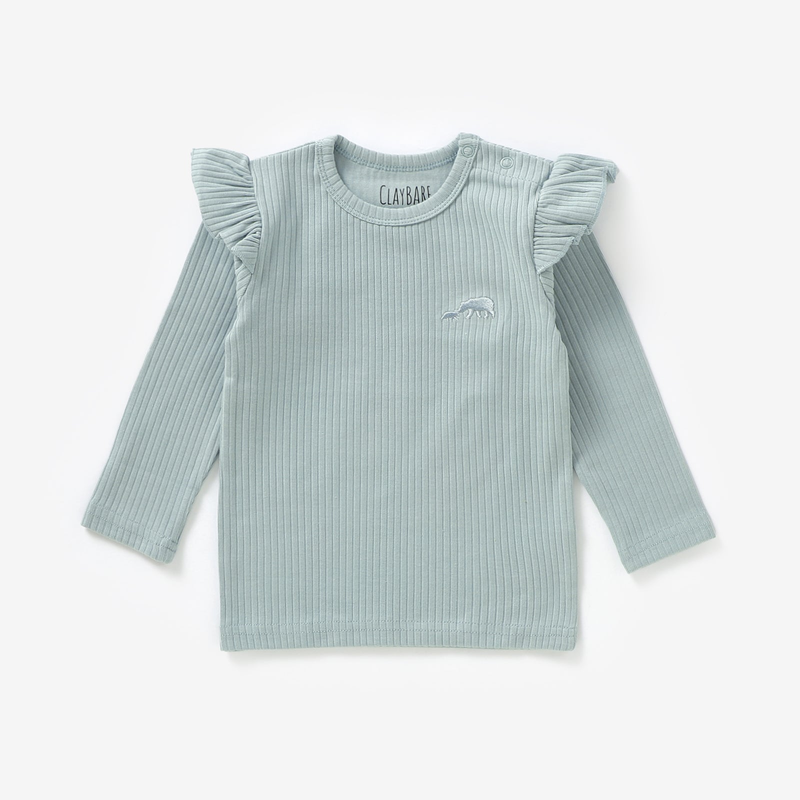 Mint Frill Ribbed Long Sleeve Top