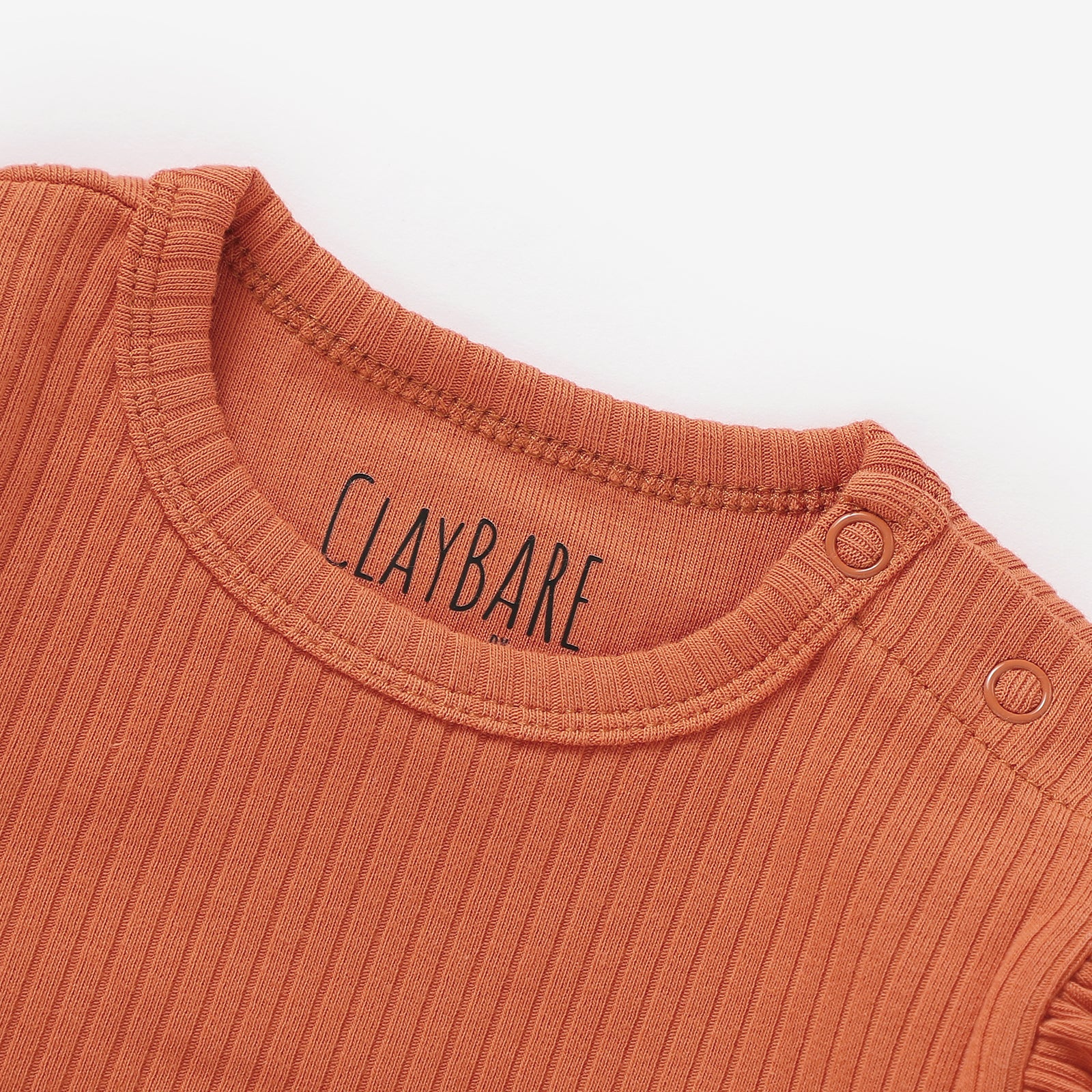 Terracotta Frill Ribbed Long Sleeve Top