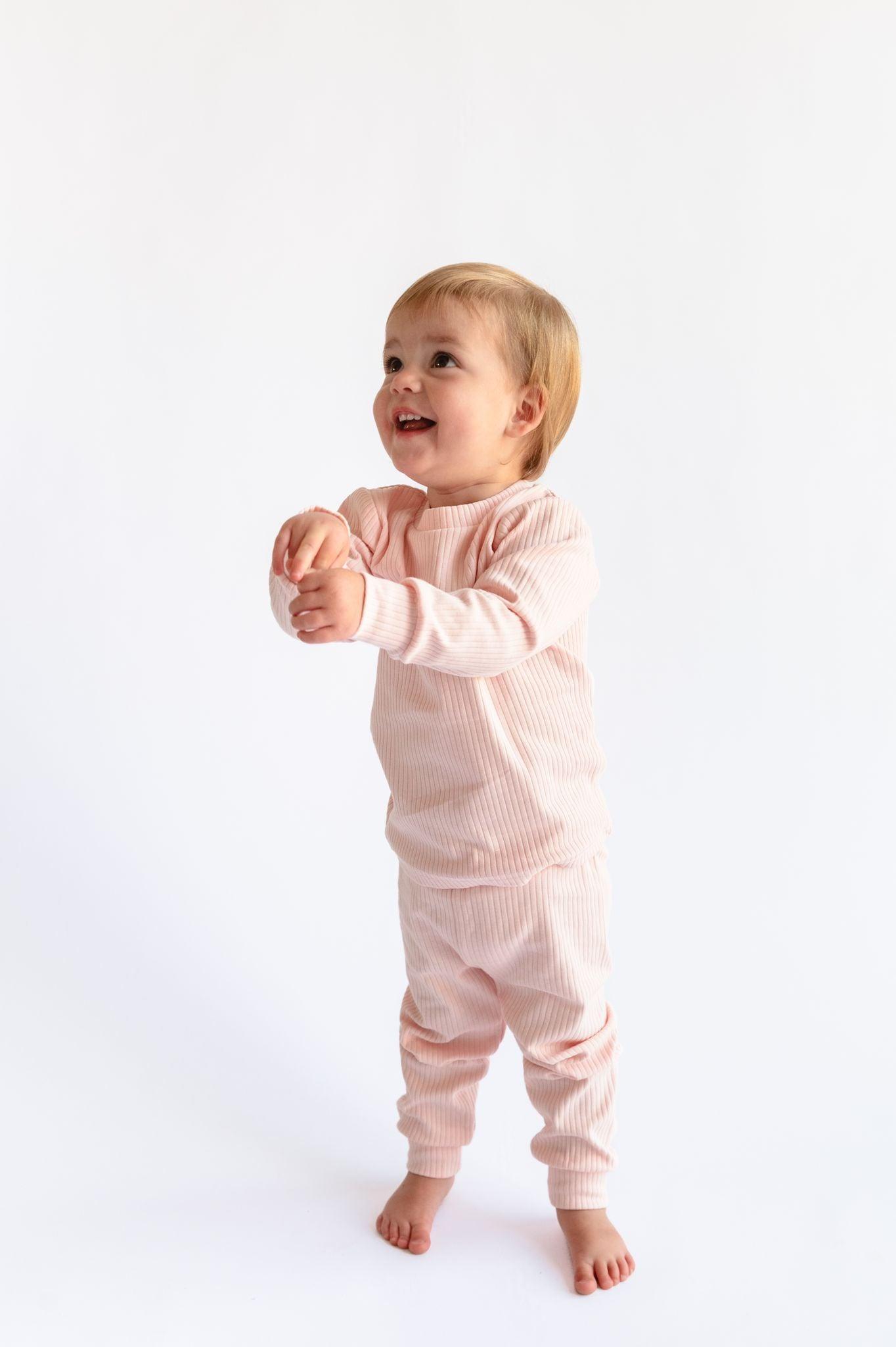 ClayBARE Baby Pink Organic Ribbed Pyjamas