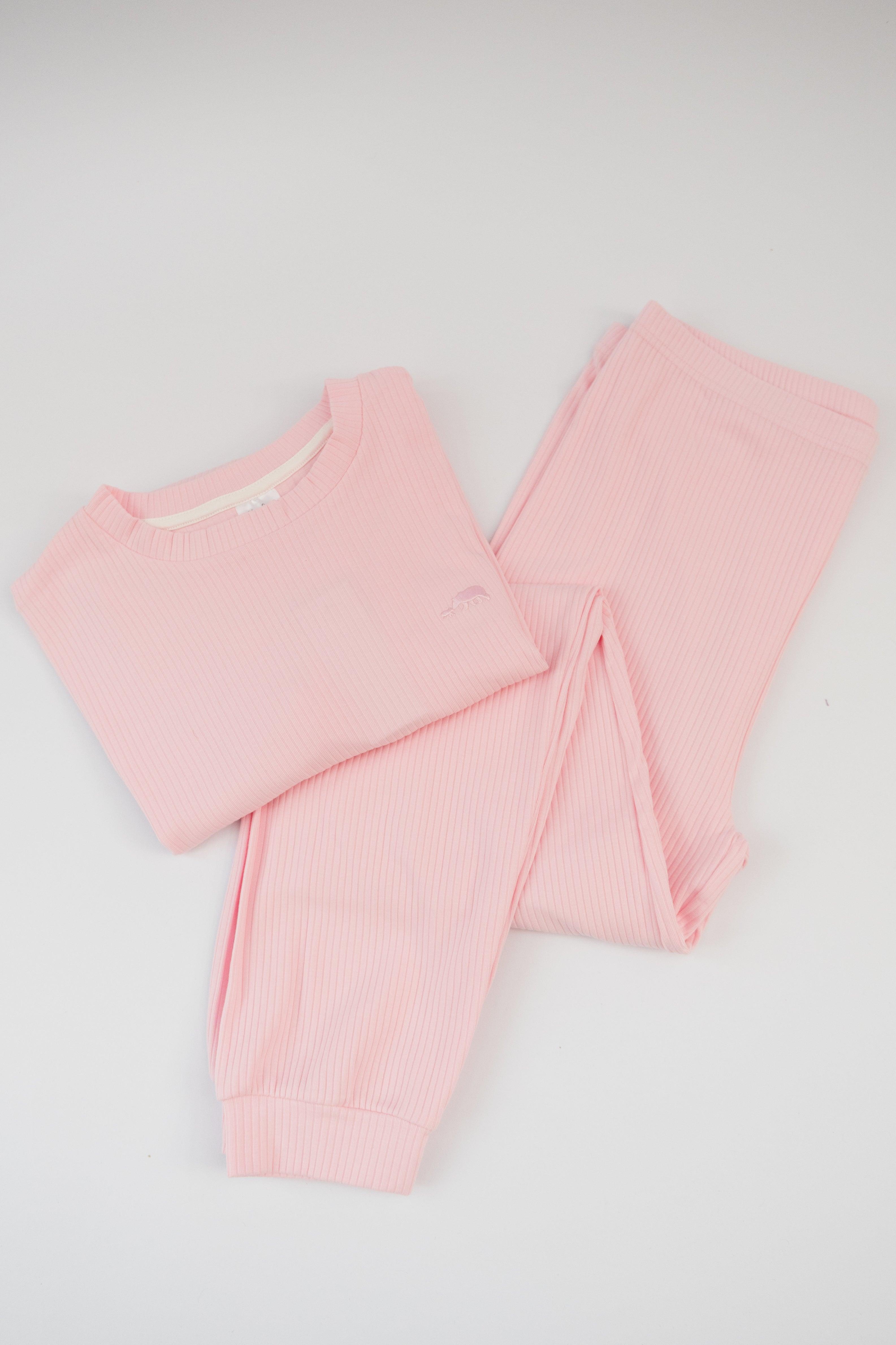 ClayBARE Bubblegum Pink Adult Organic Ribbed Pyjamas