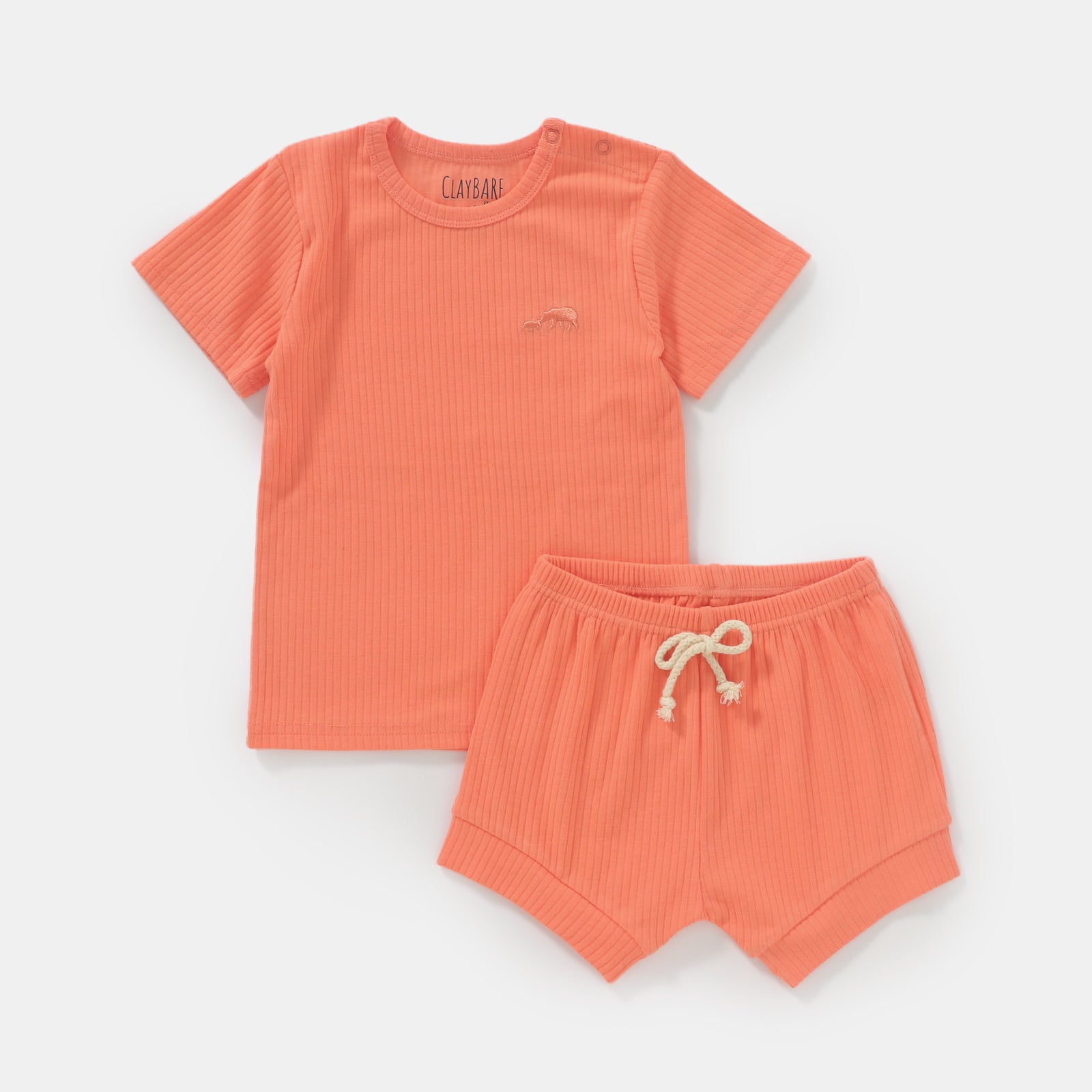 Peach Ribbed Short Sleeve Top (Top Only)