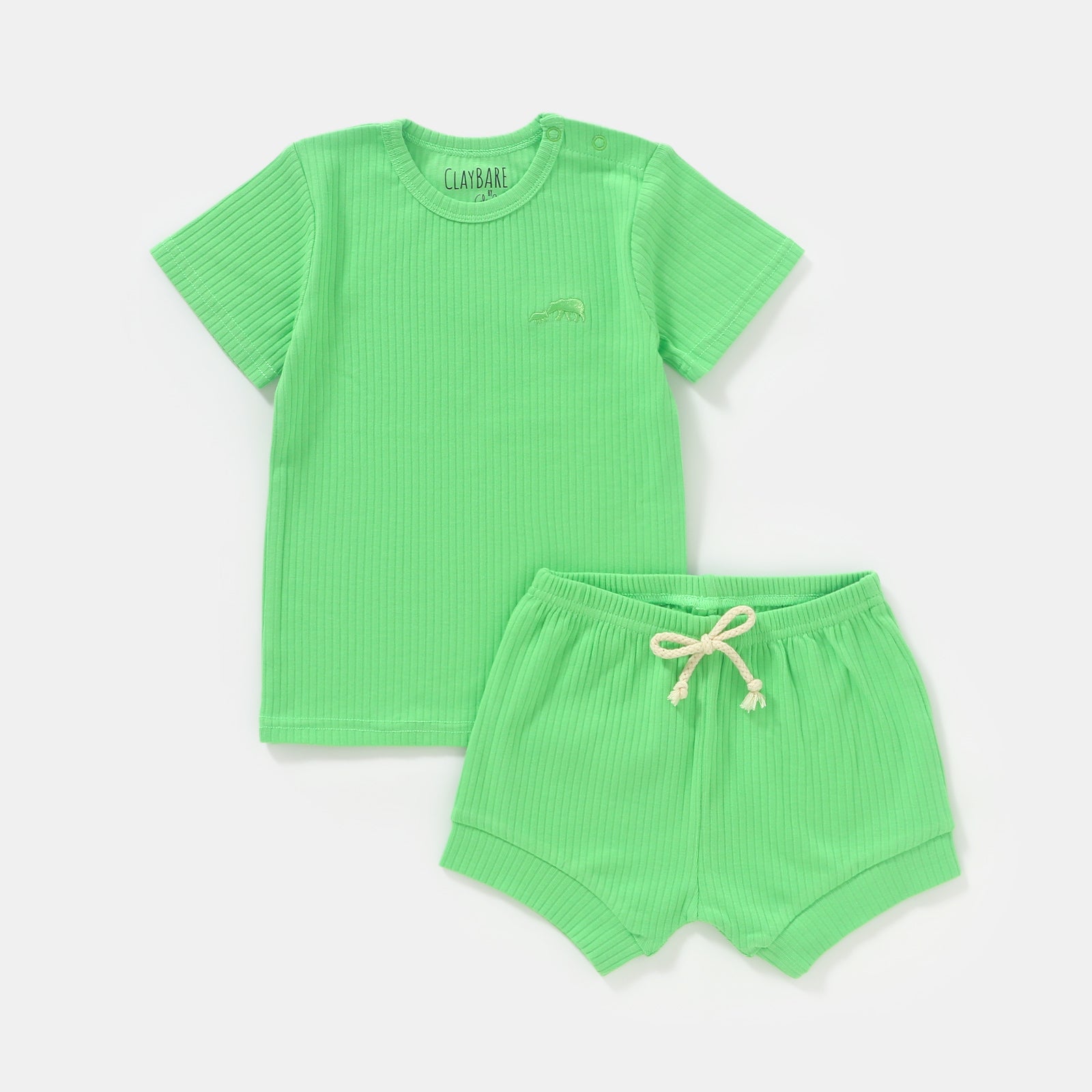 Soft Green Ribbed Short Sleeve Top (Top Only)