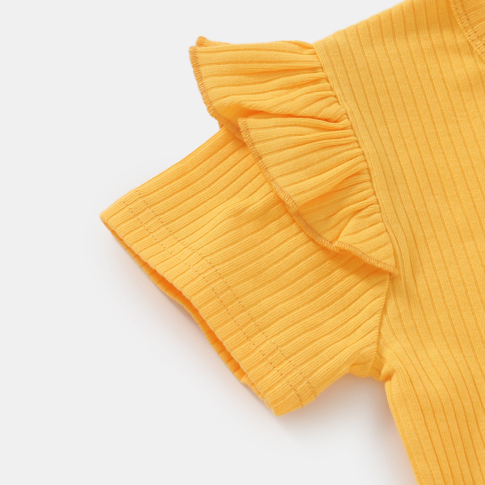 Sunshine Yellow Frill Ribbed Short Sleeve Top