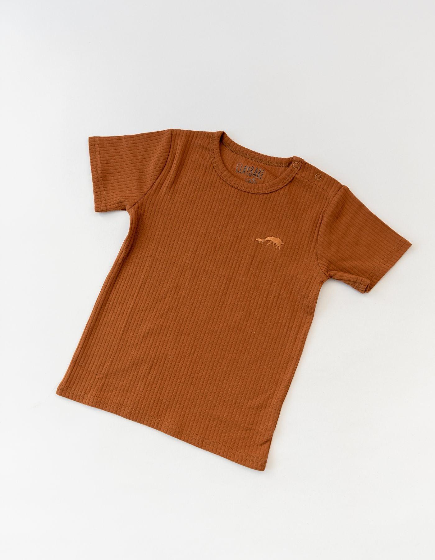 Rust Ribbed Short Sleeve Top