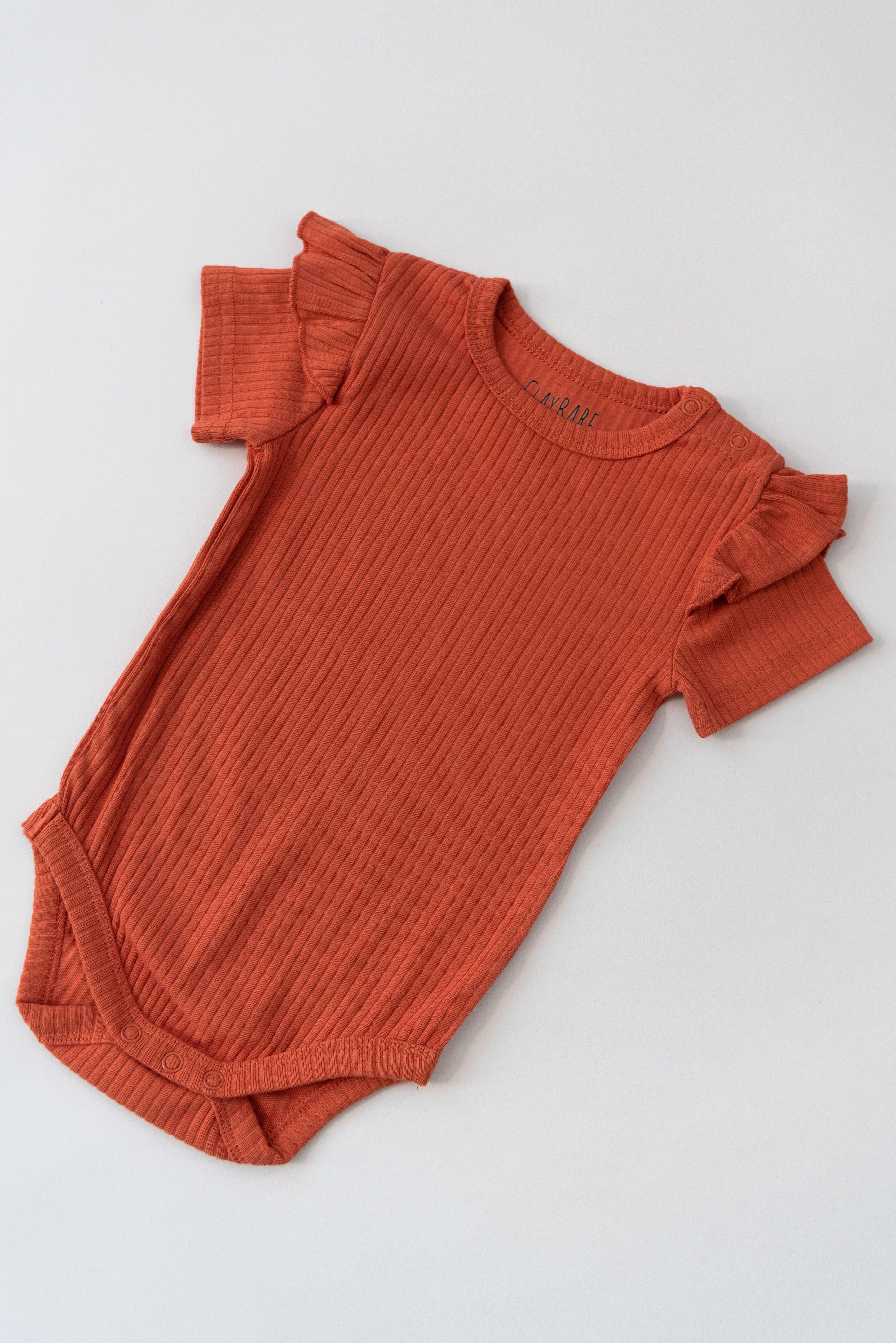 Terracotta Frill Short Sleeve Bodysuit